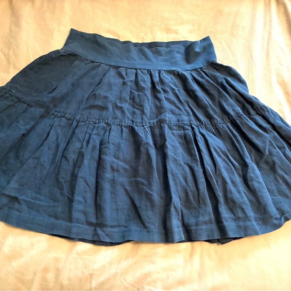 Odille Linen Tiered A-Line Navy Blue Skirt